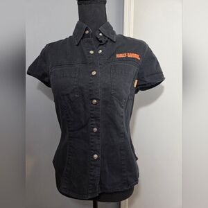 Y2K Harley Davidson Motorcycle "Live to Ride" Womens Snap Up Embroidered Shirt S